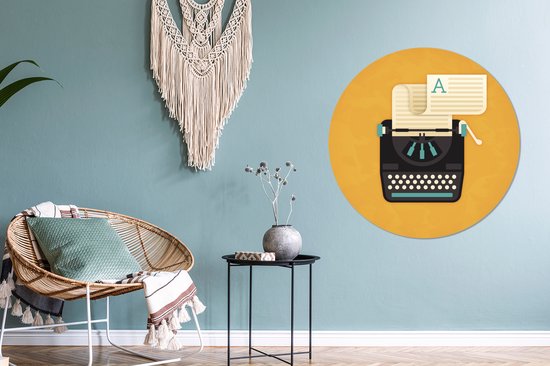 WallCircle - Wandcirkel ⌀ 90 - Illustratie van de schrijfmachine - Ronde schilderijen woonkamer - Wandbord rond - Muurdecoratie cirkel - Kamer decoratie binnen - Wanddecoratie muurcirkel - Woonaccessoires