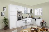Hoekkeuken 345  cm - complete keuken met apparatuur Lorena  - Wit/Wit - soft close - keramische kookplaat - vaatwasser - afzuigkap - oven - magnetron  - spoelbak
