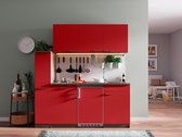 Goedkope keuken 180  cm - complete kleine keuken met apparatuur Oliver - Donker eiken/Rood - elektrische kookplaat  - koelkast          - mini keuken - compacte keuken - keukenblok met apparatuur