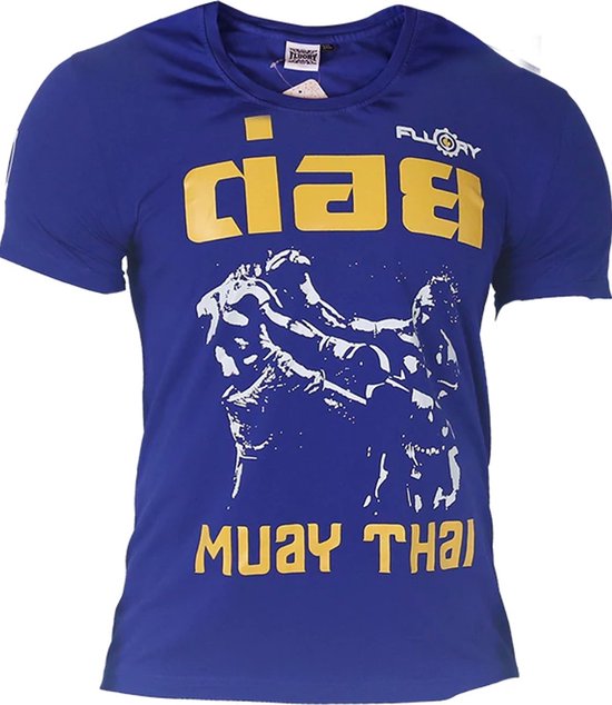 Fluory Fight Game Muay Thai Kickboks T-Shirt Blauw maat XL