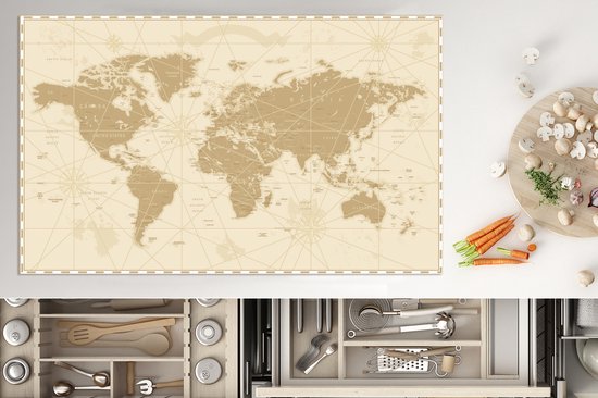 KitchenYeah® Inductie beschermer 91.2x52 cm - Wereldkaart - Vintage - Retro - Kookplaataccessoires - Afdekplaat voor kookplaat - Inductiebeschermer - Inductiemat - Inductieplaat mat