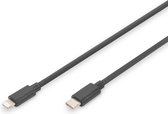 Digitus USB-kabel USB 2.0 Apple Lightning stekker, USB-C stekker 1.00 m Zwart Flexibel, Afgeschermd, Met USB AK-600434-