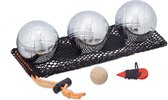 Relaxdays jeu de boules set - accessoires - 3 ballen - but - petanqueballen - outdoor spel
