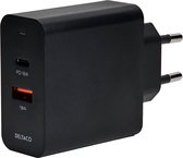 Deltaco USBC-AC137 Wandoplader met 1x USB-A/USB-C Power Delivery - 36W - Zwart