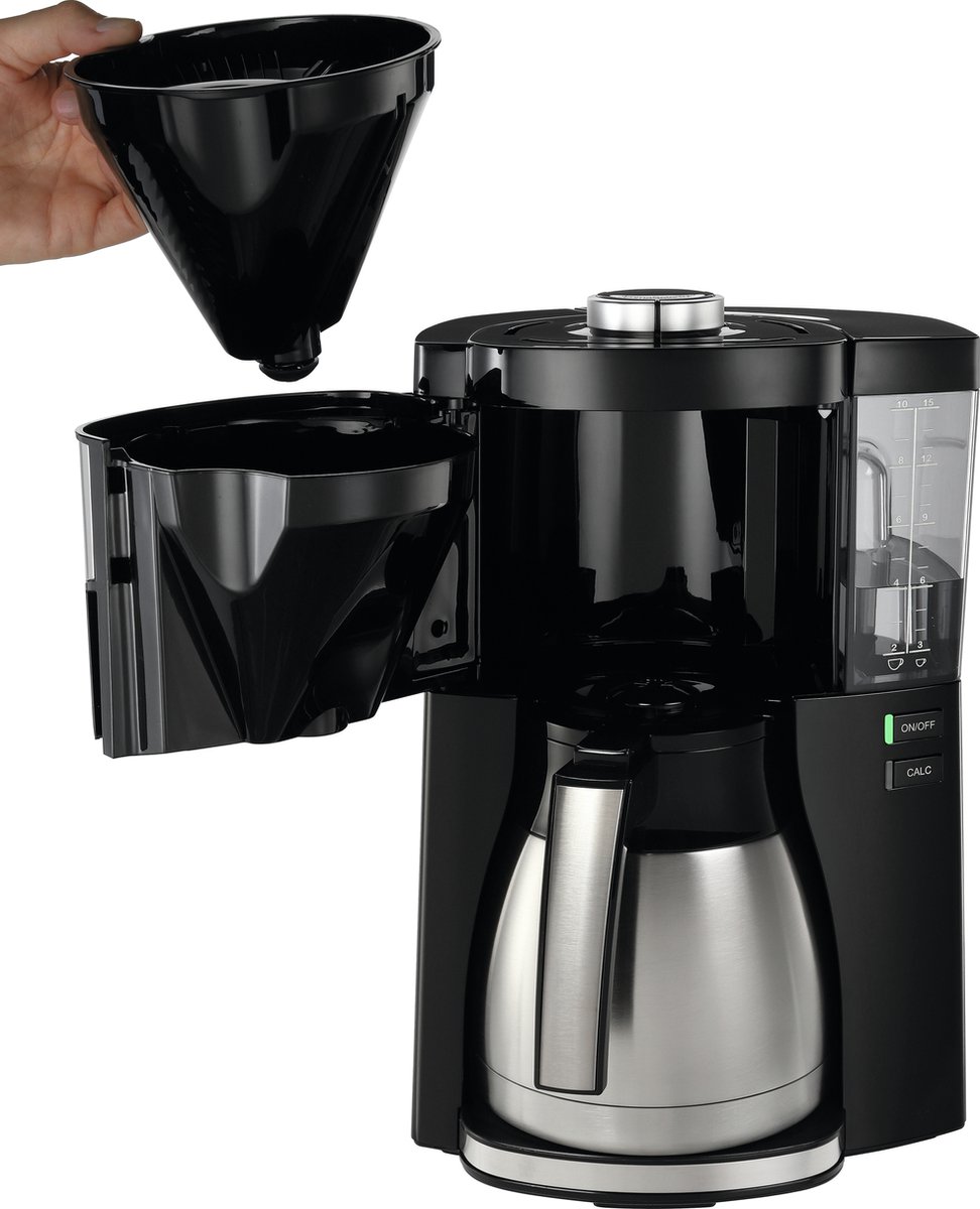 Cafetière Filtre Melitta Look Therm Perfection Noir/Inox - Verseuse Isotherme 10-15 Tasses, Détartrage Intégré