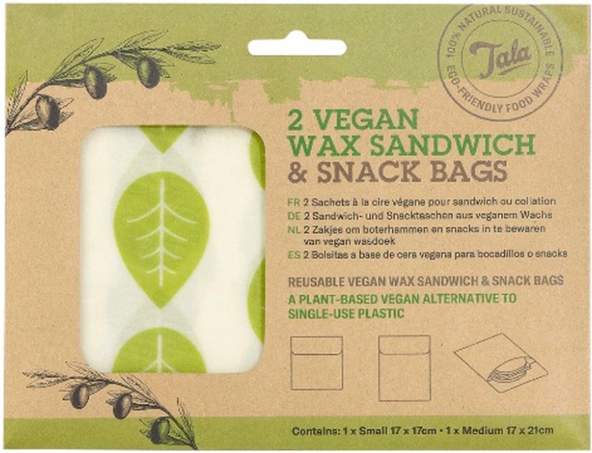 Vegan Sandwich & Snack Zakje, Set van 2 Stuks, Blaadjes - Tala