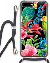 Case Company® - Hoesje met koord geschikt voor iPhone 8 Plus hoesje met Koord - Papegaaien - Telefoonhoesje met Zwart Koord - Extra Bescherming aan alle Kanten en Over de Schermrand