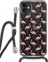 Case Company® - Hoesje met koord geschikt voor iPhone 11 hoesje met Koord - Flamingo - Telefoonhoesje met Zwart Koord - Extra Bescherming aan alle Kanten en Over de Schermrand