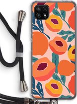 Case Company® - Hoesje met koord geschikt voor Samsung Galaxy A22 5G hoesje met Koord - Perzik - Telefoonhoesje met Zwart Koord - Bescherming aan alle Kanten en Over de Schermrand