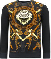 Heren Sweater met Print - Gouden Leeuw - 3728 - Zwart