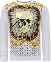 Heren Sweater met Print - Skull Strass - 3796 - Wit