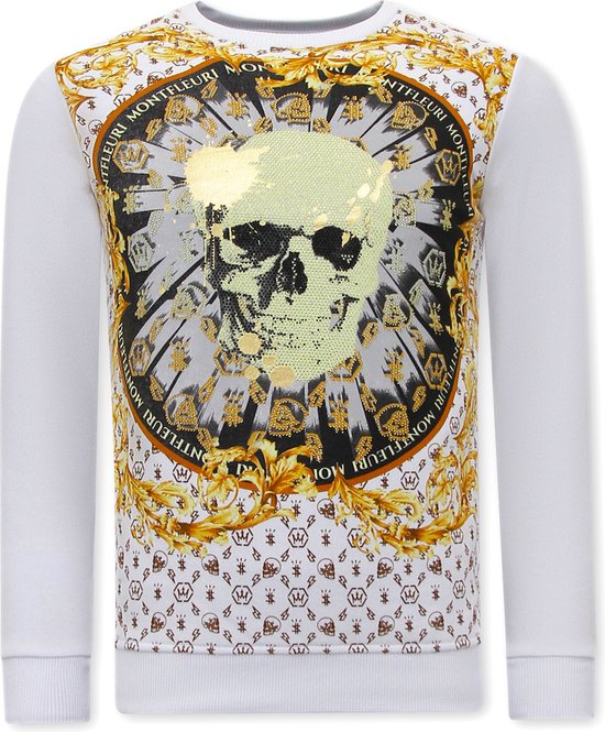 Foto: Heren sweater met print skull strass 3796 wit