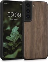 coque kwmobile pour Samsung Galaxy S22 - Coque avec pare-chocs en marron foncé - Coque arrière - bois de noyer