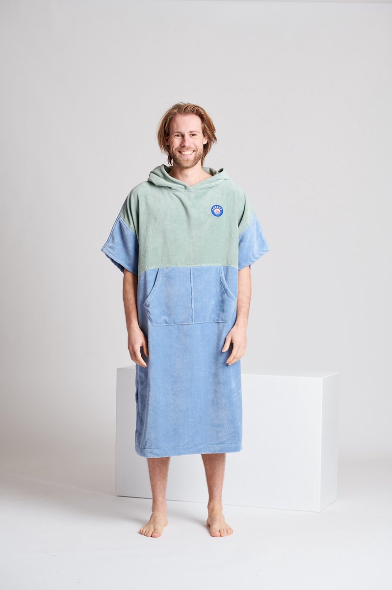 Ponchy -  Verde Oceano - Two Tone Bamboe Surf Poncho - Klein