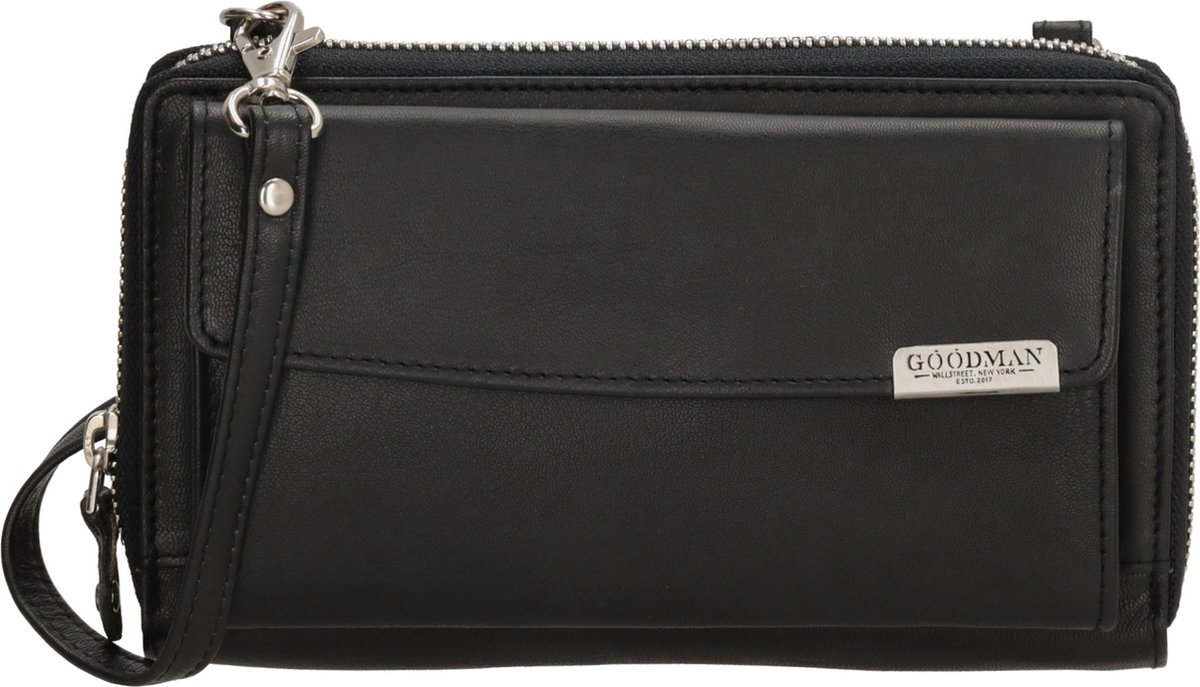 Goodman Telefoontasje Dames - Crossbodytas voor Dames - Schoudertas van 100% Leder - Zwart