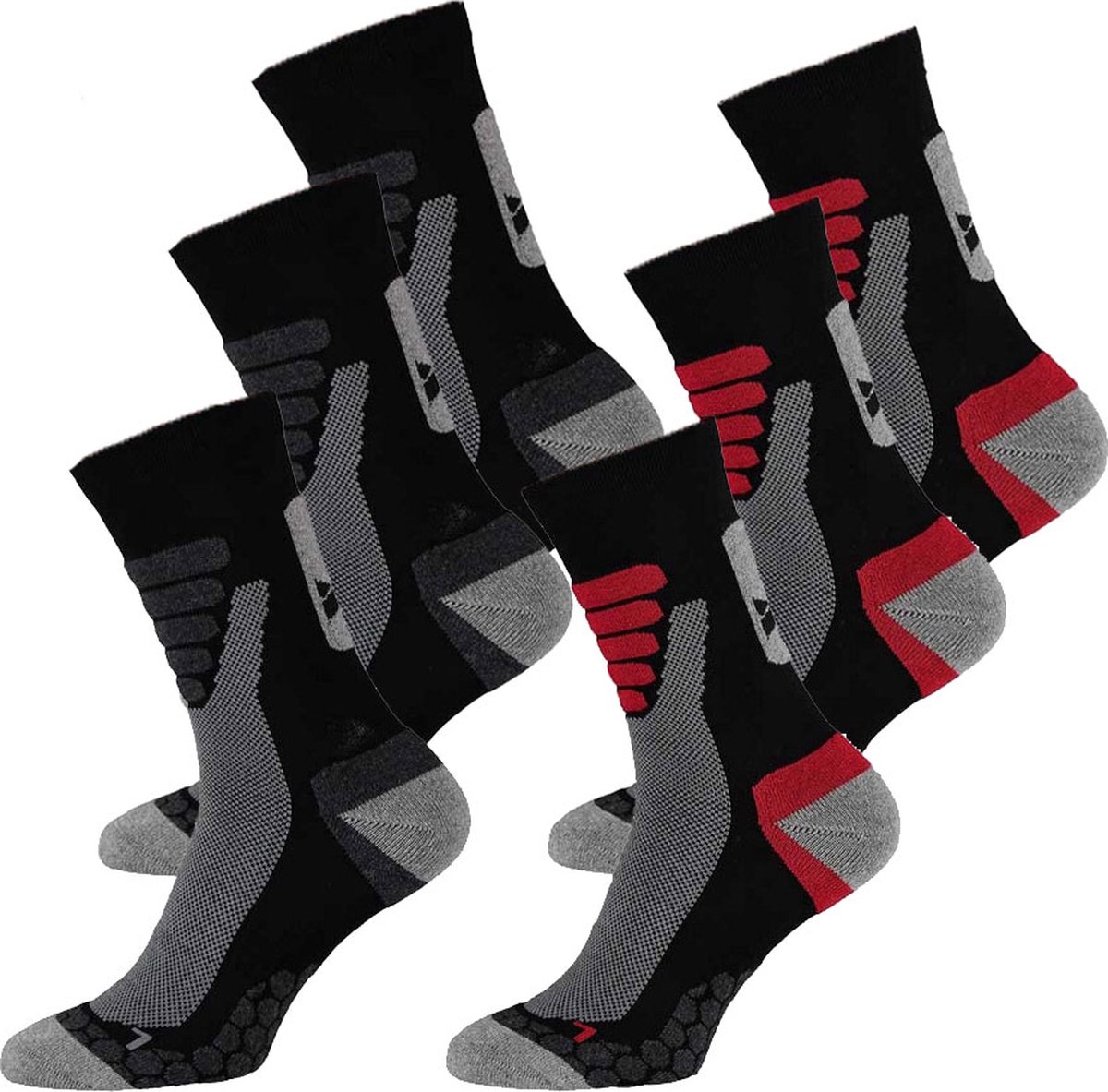 Xtreme Sockswear Wandelsokken 6 Paar – Wandel Sokken Unisex – Katoen met Coolmax – Multi Zwart