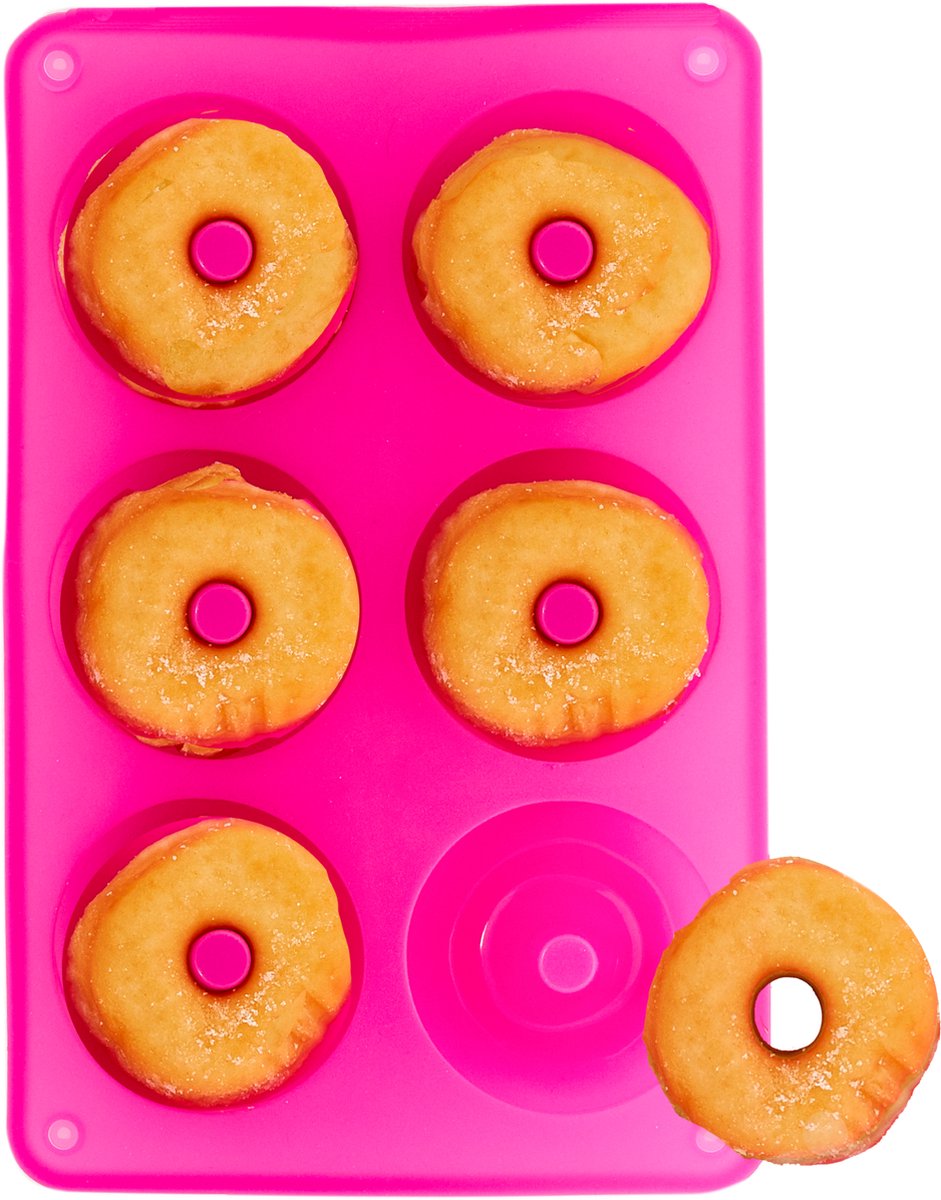 Quaks - Donutvorm - Roze - Donut Bakvorm - Siliconen - 6 Donuts Ø7cm - Donutmaker - Hoge Kwaliteit - Anti Kleeflaag - Zelf Donuts Bakken