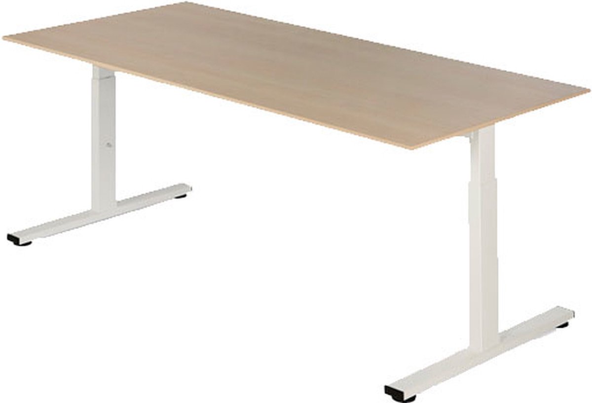 Presto R - Verstelbaar bureau - 140x80 - Eiken Natuur - Wit frame