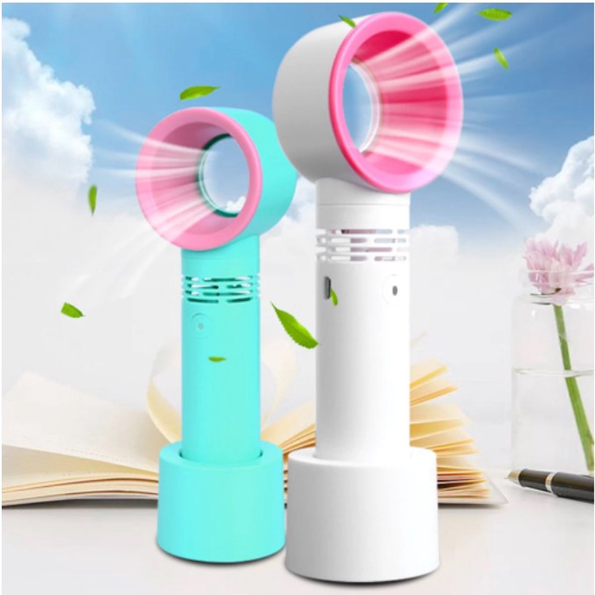 Mini Draagbare Ventilator Usb Opladen Bladeless Fan Beauty Makeup Tafel Ventilator voor Office Slaapkamer School Reizen Groen