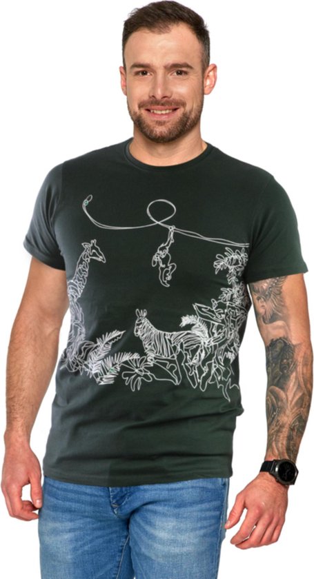 Premium Line T-shirt van gekamd katoen met modern lineair motief - donkergroen S