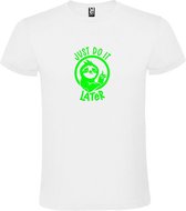 Wit T shirt met print van " Just Do It Later " print Neon Groen size S