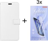 Bookcase Geschikt voor: Motorola Moto G71 5G - Wit - portemonnee hoesje met 3 stuk Glas Screen protector