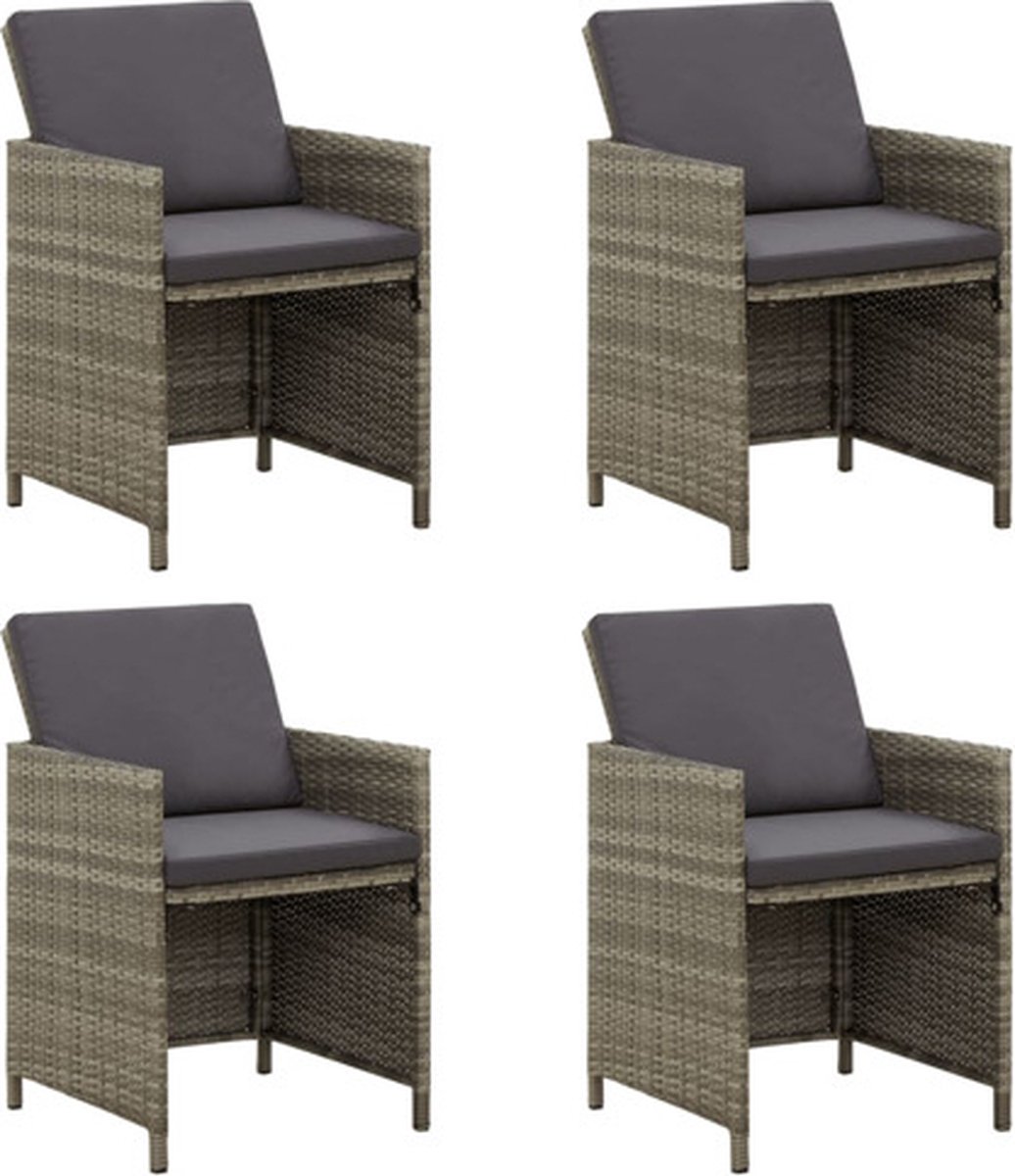 vidaXL - Tuinstoelen - 4 - st - met - kussens - poly - rattan - grijs