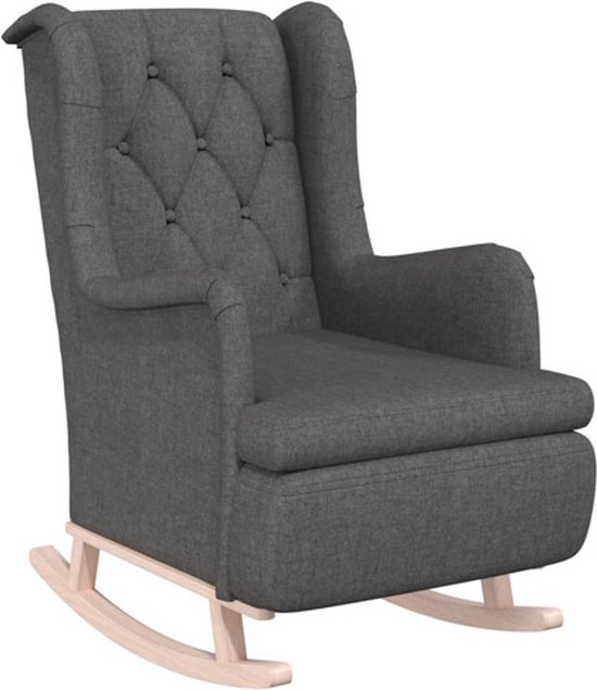 vidaXL Fauteuil met massief rubberwood schommelpoten stof donkergrijs