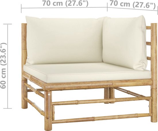 vidaXL - 6-delige - Loungeset - met - crèmewitte - kussens - bamboe