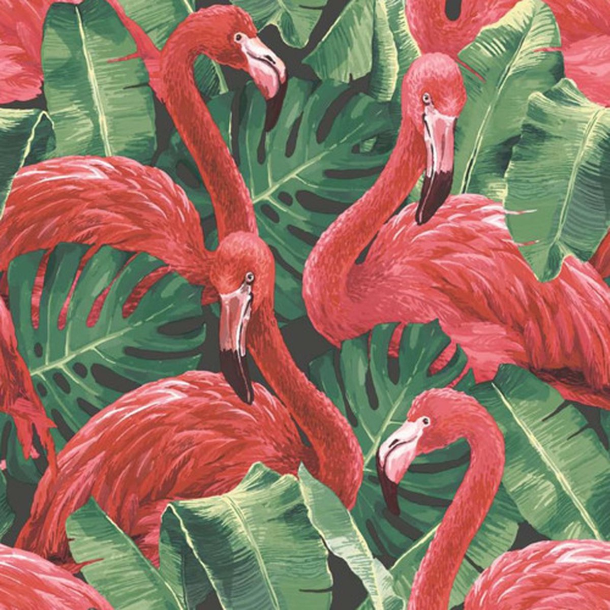 Tropische Flamingo en Monstera print | Vliesbehang 0,53x10m