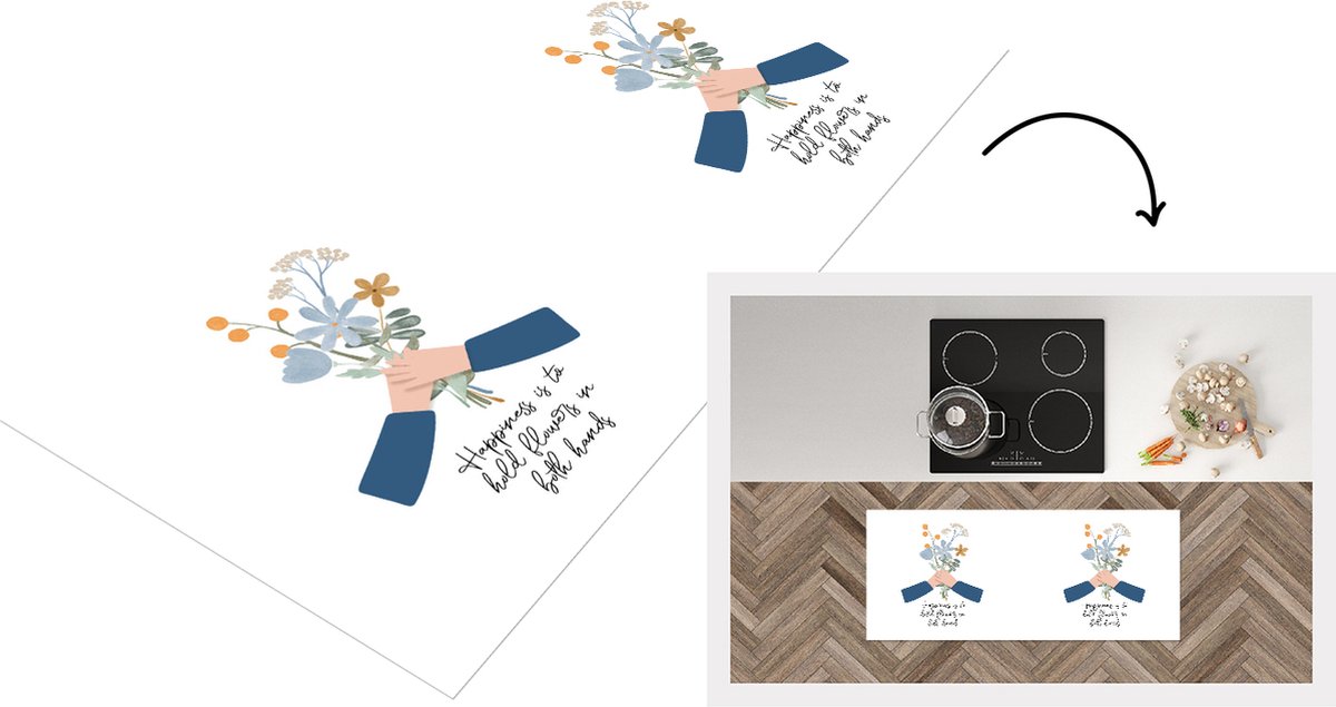 KitchenYeah Keukenloper - Loper keuken - Happiness is to hold flowers in both hands - Quotes - Spreuken - 120x50 cm - Keukenloper vinyl Multicolor
