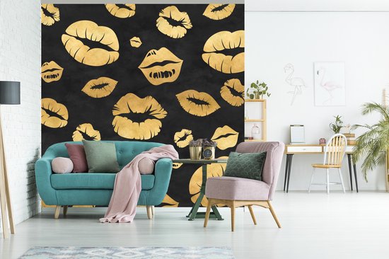 Papier peint - Papiers Papier peint photo Motifs - Kiss - Or - Zwart - Largeur 300 cm x Hauteur 300 cm