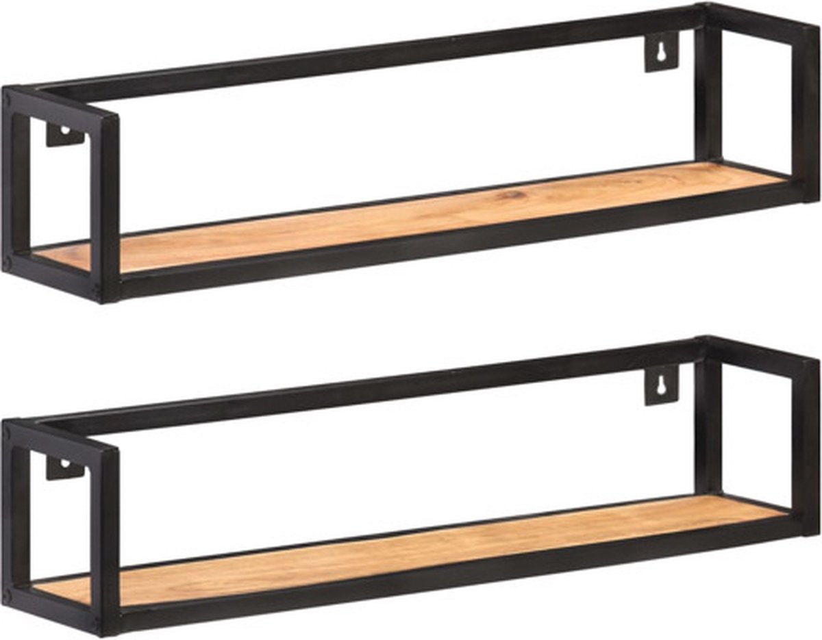 vidaXL Wandschappen - 2 - st - 80 - cm - massief - acaciahout Zwart
