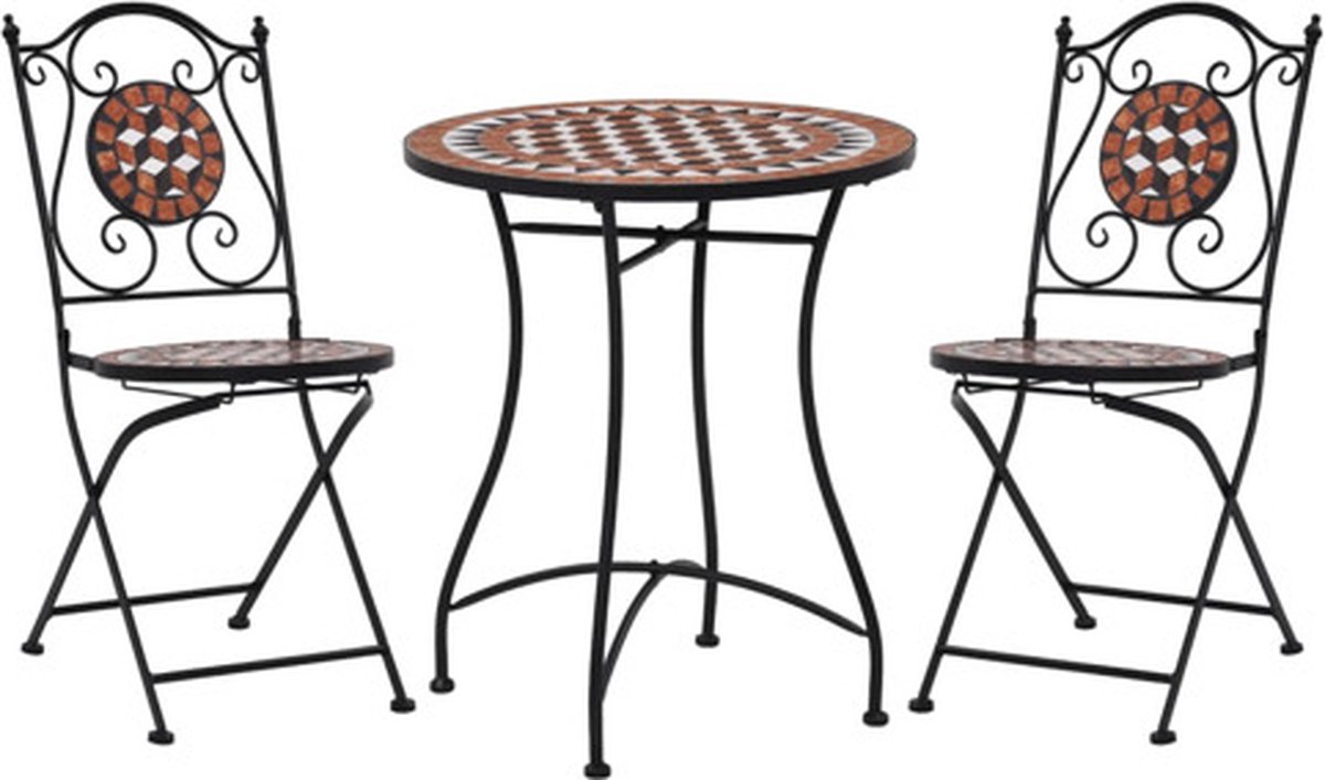 vidaXL 3-delige Bistroset moza?ek keramische tegel terracottakleurig