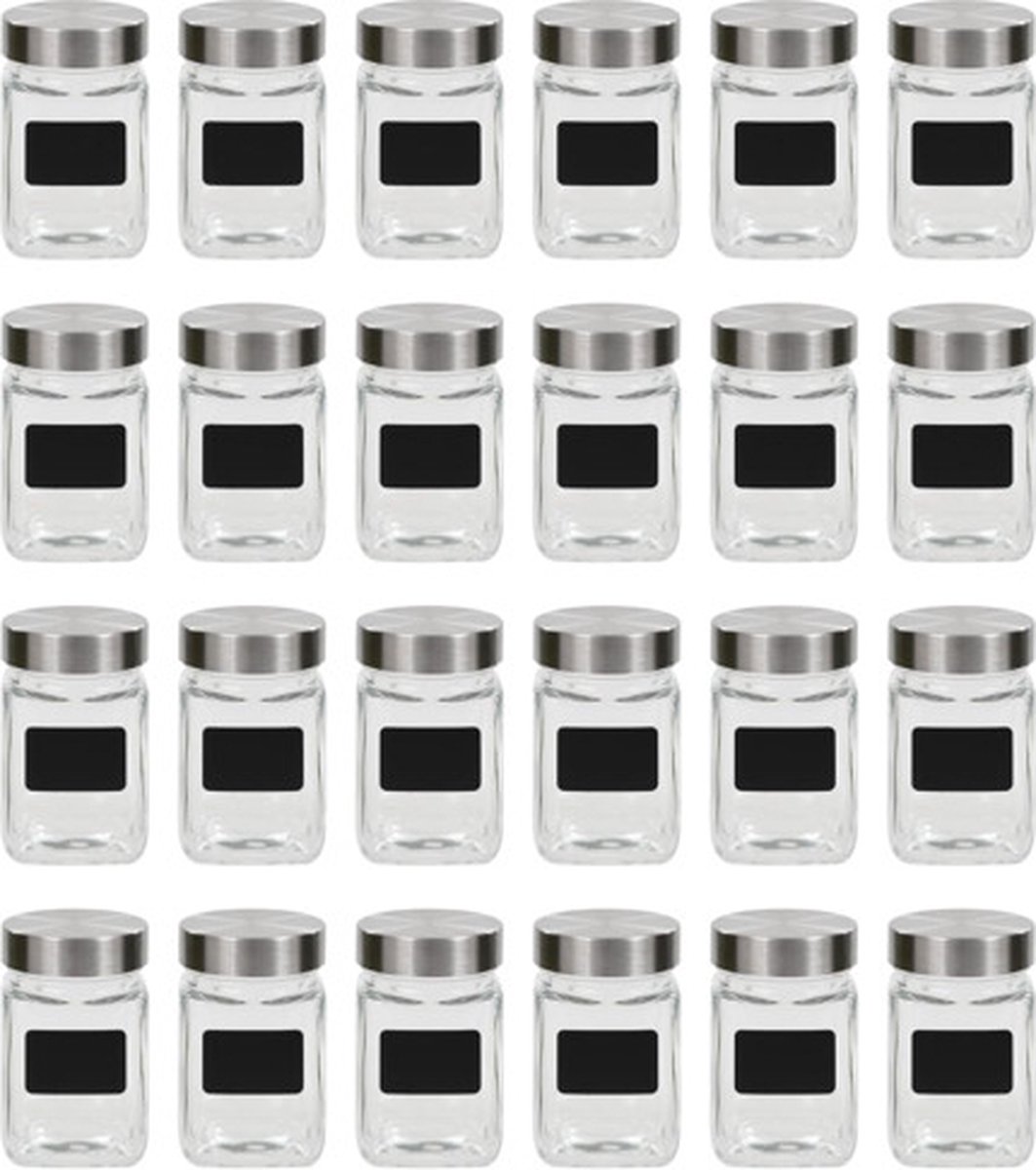 vidaXL - Opbergpotten - met - stickers - 24 - st - 300 - ml