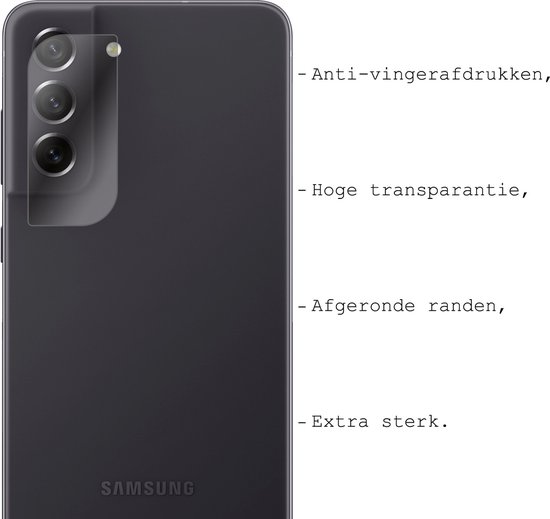 Transparante camerabeschermer met anti-vingerafdrukcoating, hoge transparantie en afgeronde randen.