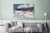 Canvas Schilderij Een stoomlocomotief in de sneeuw - 120x80 cm - Wanddecoratie