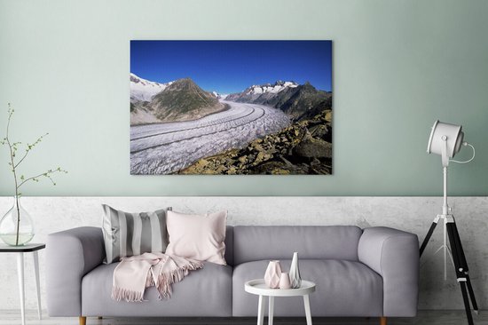Le glacier d'Aletsch dans le canton suisse du Valais avec ciel clair Toile 180x120 cm - Tirage photo sur toile (Décoration murale salon / chambre) XXL / Groot format!