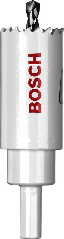Bosch gatzaag met een scherp zaagblad, op een witte achtergrond. Het logo Bosch is rood.