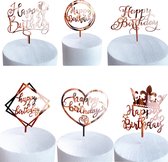 Cake Topper Happy Birthday Versiering Taarttopper Decoratie Rose Goud Verjaardag Versiering Feest Versiering– 6 Stuks