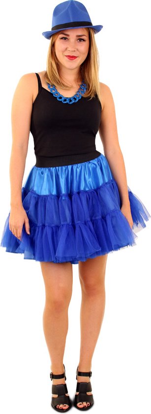 PartyXplosion - Rock & Roll Kostuum - Rock And Roll Petticoat 3 Lagen Blauw  Vrouw -... | bol.com