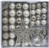 H&S Kerstballen met slingers en piek - 44st - kunststof - wit - 4-5cm