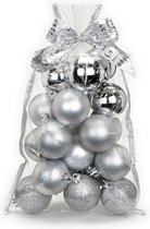 20x stuks kunststof/plastic kerstballen zilver mix 6 cm in giftbag - Kerstboomversiering/kerstversiering