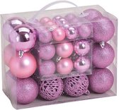 Kerstballen - 50 stuks - roze - kunststof - glans-mat-glitter - 3-4-6 cm