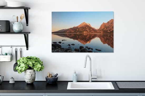 Lumière du matin sur les montagnes de Teton au bord d'un lac calme Toile 90x60 cm - Tirage photo sur toile (Décoration murale salon / chambre)