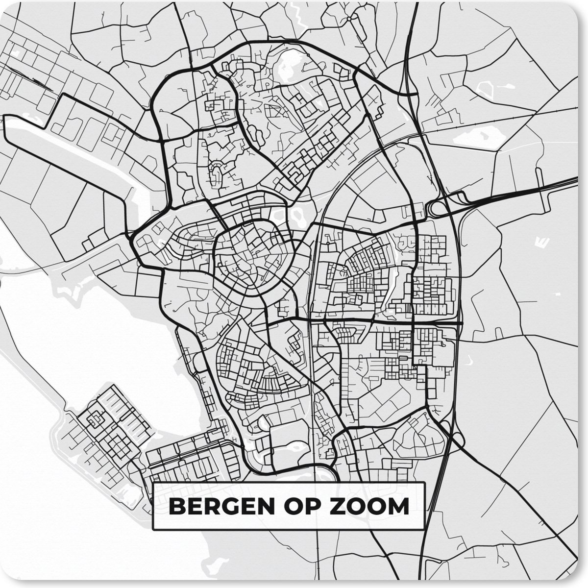 Muismat XXL 40x40 cm - Bureau onderlegger - Bureau mat Stadskaart - Bergen op Zoom - Grijs - Wit - Bureaumat - Gaming mousepad xl - Bureaulegger groot - Computer deskmat
