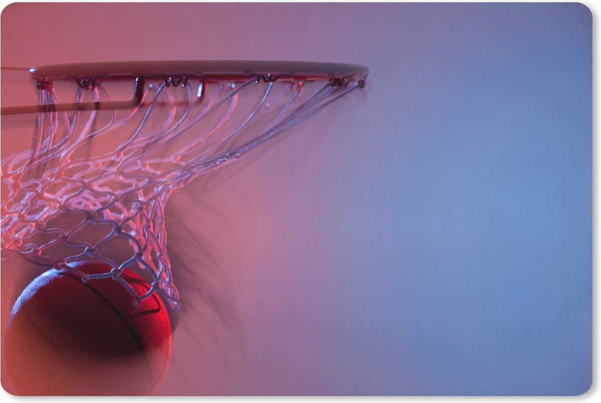 Muismat XXL 120x80 cm - Bureau onderlegger - Bureau mat Wazig zicht op een basketbal die door de basket gaat - Bureaumat - Gaming mousepad xl - Bureaulegger groot - Computer deskmat