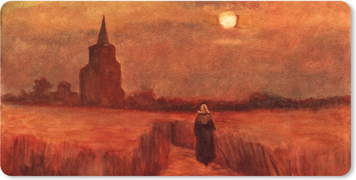Muismat XXL 90x45 cm - Bureau onderlegger - Bureau mat De oude toren op de gebieden - Vincent van Gogh - Bureaumat - Gaming mousepad xl - Bureaulegger groot - Computer deskmat