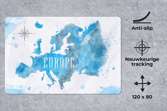 Tapis de souris XXL - Sous-main - Tapis de bureau - Aquarelle - Carte - Europe - 120x80 cm - Tapis de souris XXL