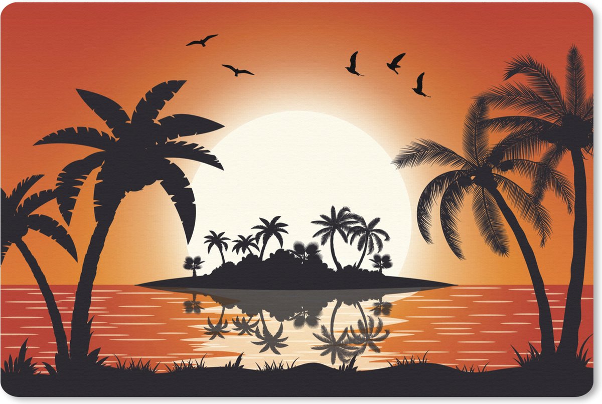 Muismat XXL 90x60 cm - Bureau onderlegger - Bureau mat Eiland - Zee - Zon - Palmboom - Bureaumat - Gaming mousepad xl - Bureaulegger groot - Computer deskmat